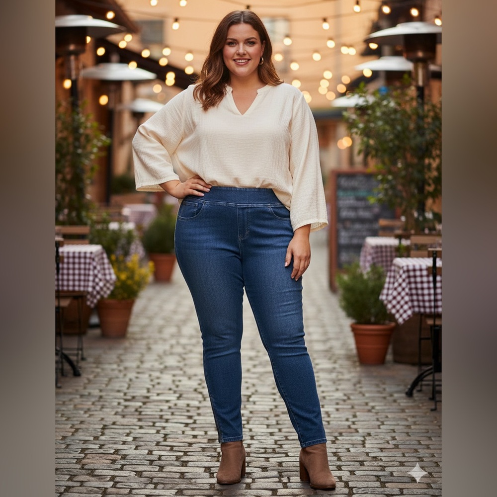 SIZE 26W New Belle by Kim Gravel TripleLuxe Denim Straight Leg w/ Zipper Hem